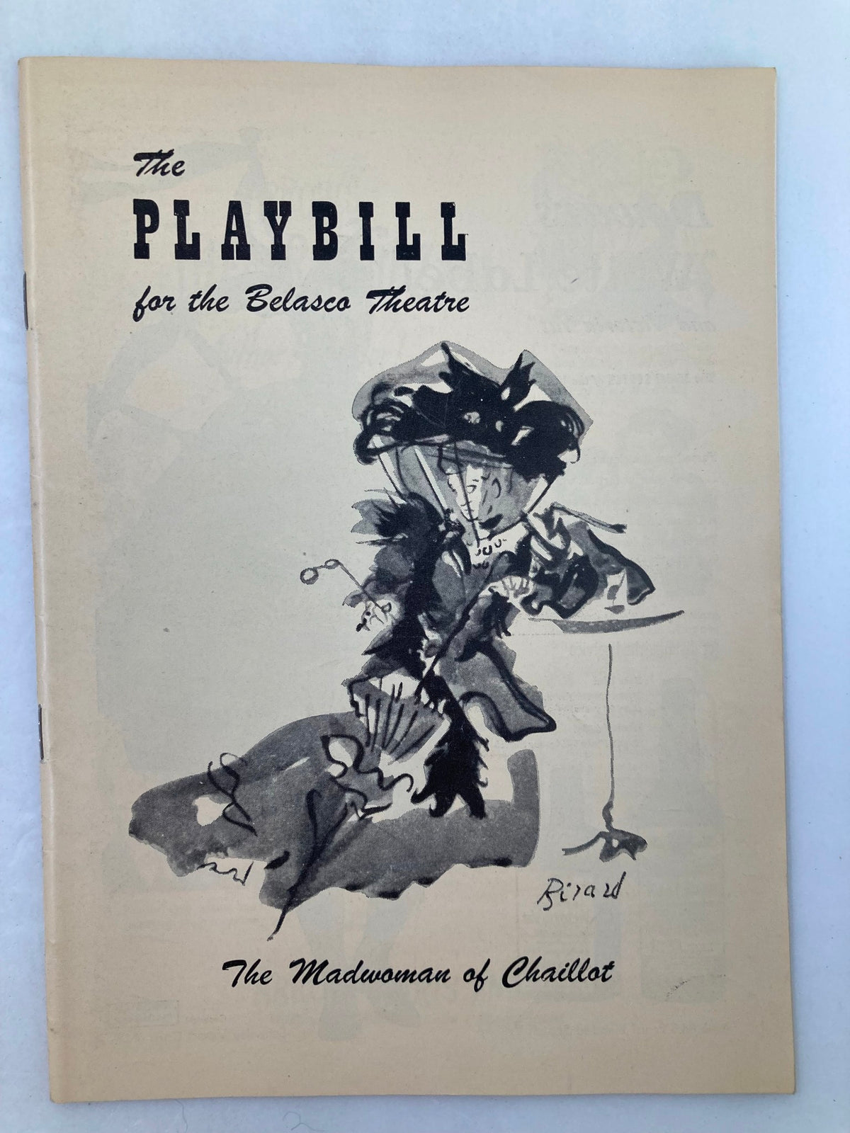 1949 Playbill for the Belasco Theatre featuring the classic play The Madwoman of Chaillot, showcasing a vintage artistic illustration on the cover.