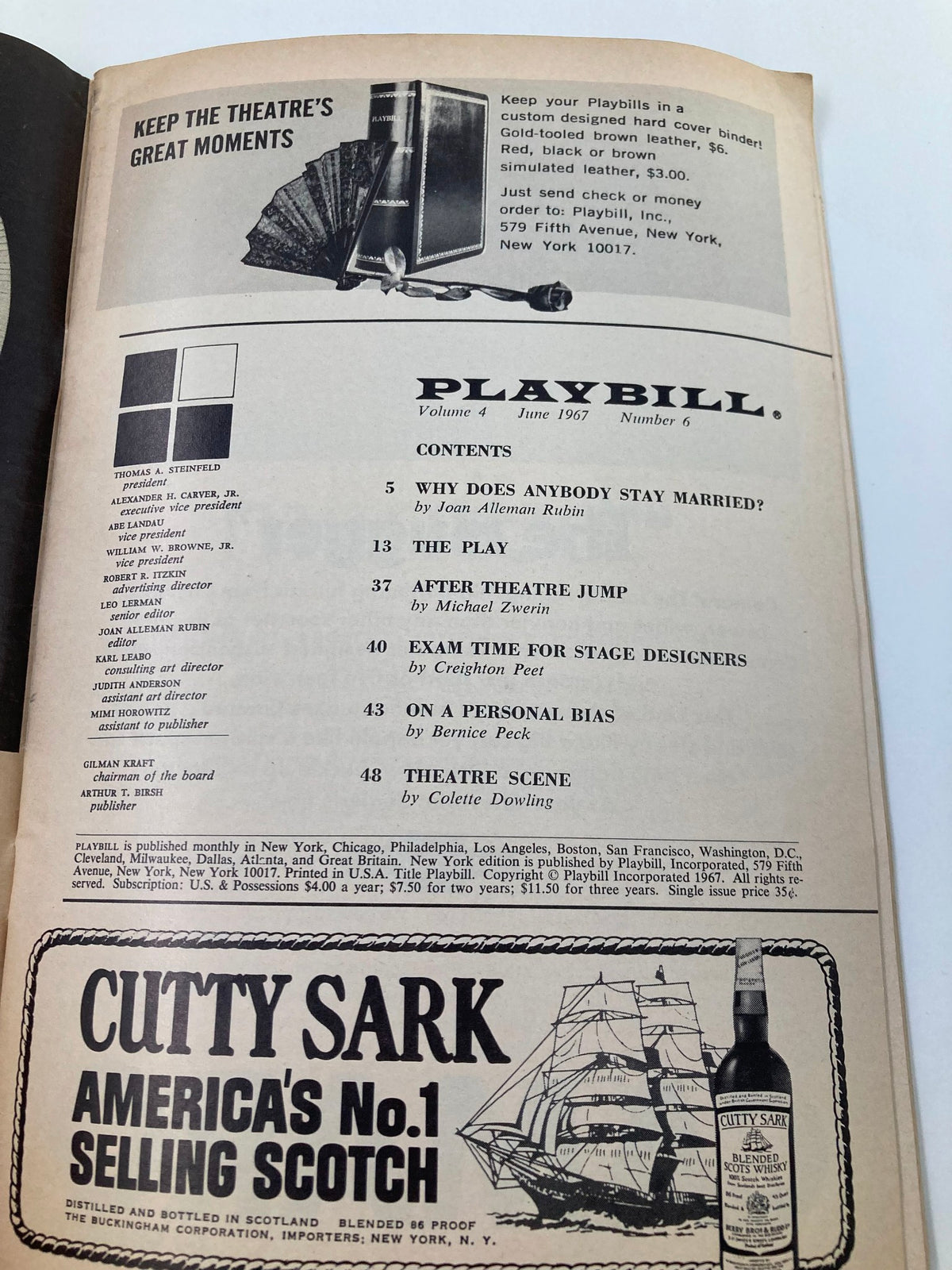 Interior page of the 1967 Playbill The Morosco Theatre, highlighting contents and features from the production of Don’t Drink The Water.