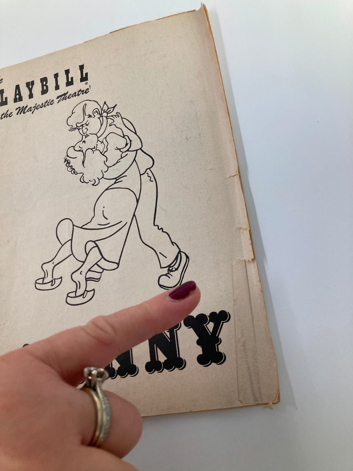 Close-up image of the 1955 Playbill cover for the Majestic Theatre showing a dance scene from the musical play Fanny, highlighting the title and artwork.