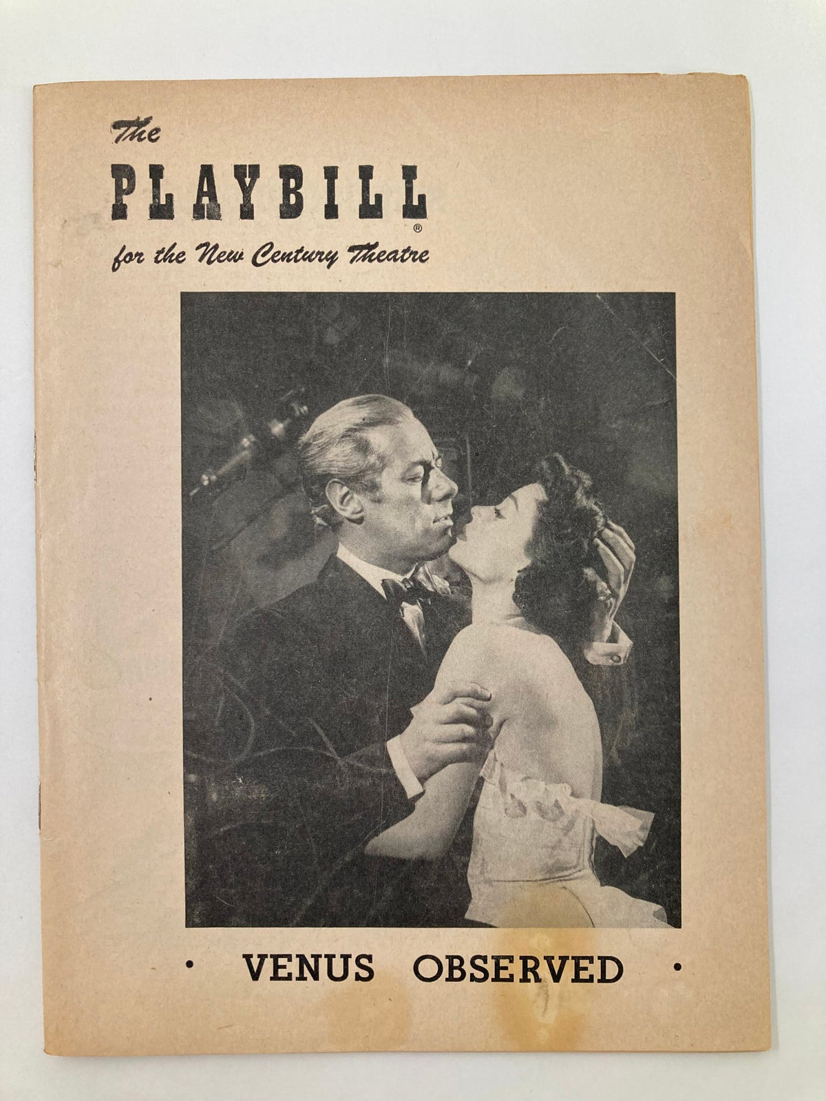 1952 Playbill for New Century Theatre featuring Lilli Palmer and Rex Harrison in Venus Observed, showcasing vintage theater design.