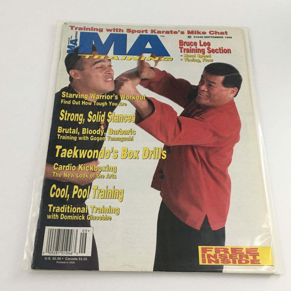 Cover of MA Training Magazine September 1998 featuring Bruce Lee Training Section, with articles on martial arts techniques, training methodologies, and cultural influences, highlighting martial arts content and collector's value.