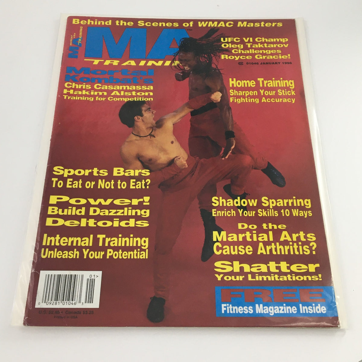 Cover of MA Training Magazine January 1996 featuring martial artists Chris Casamassa and Hakim Alston, showcasing martial arts techniques and training tips.
