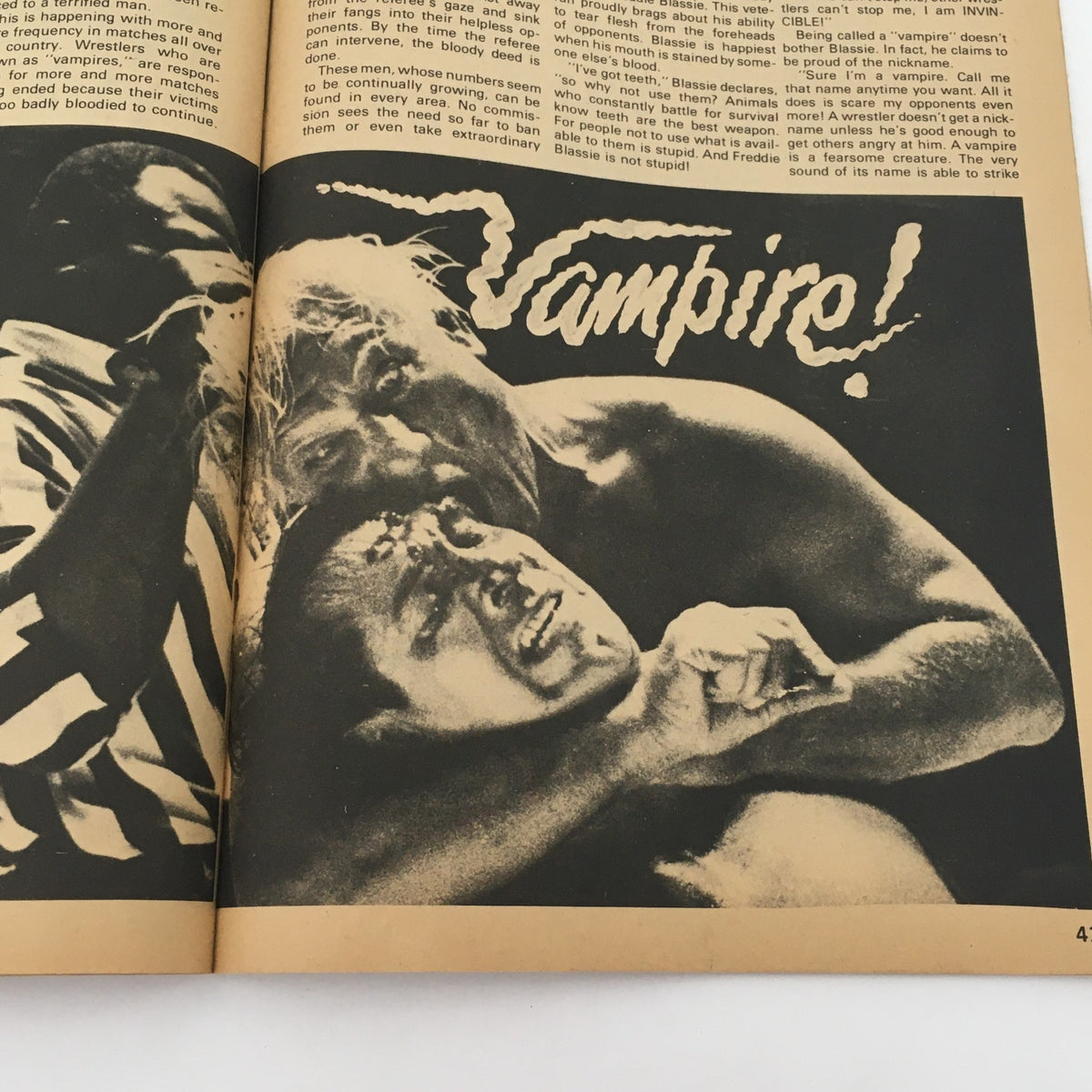 Spread from The Best of the Wrestler Magazine Winter 1976 featuring an article about Freddie Blassie, emphasizing his persona as the 'Vampire' in wrestling.