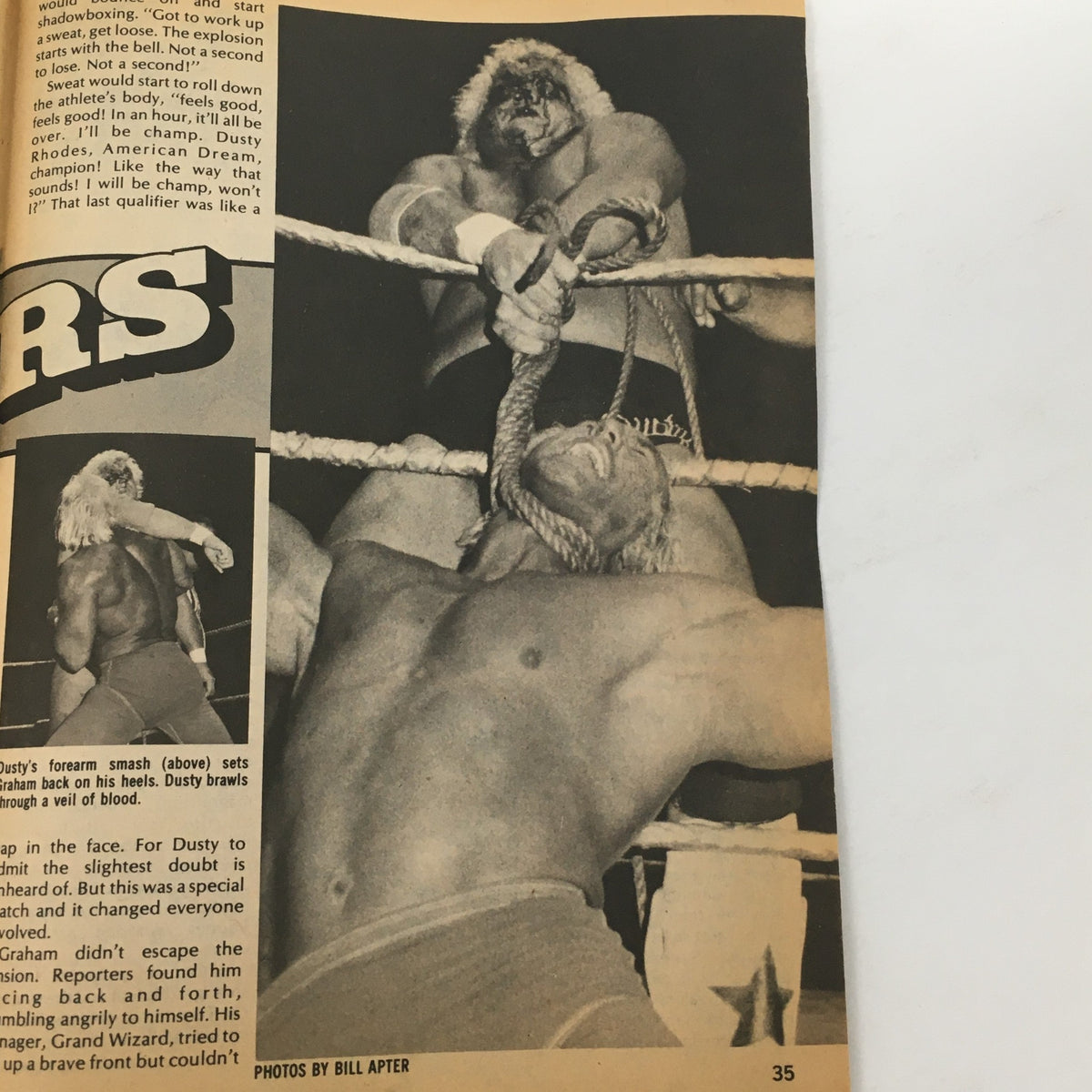 Image from The Best of the Wrestler Magazine Spring 1981 featuring Ric Flair in a wrestling match, illustrating a dramatic moment as he struggles against an opponent. This historic magazine reflects the thrilling nature of wrestling culture in the early 1980s.
