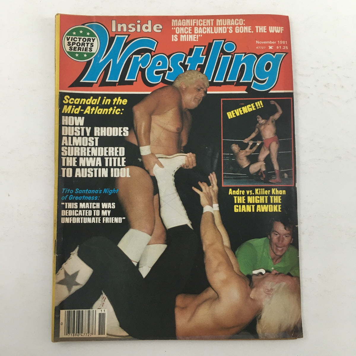 Inside Wrestling Magazine cover from November 1981 featuring Andre the Giant facing off against Killer Khan, highlighted by colorful text and graphics.
