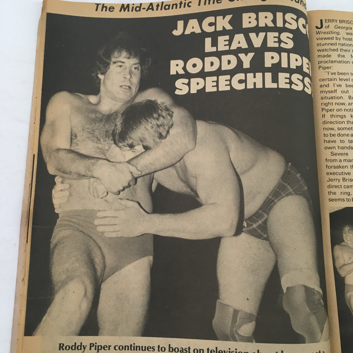 Inside Wrestling Magazine September 1982, featuring a dramatic wrestling scene with Jack Brisco and Roddy Piper, illustrating the intensity of professional wrestling during that era.