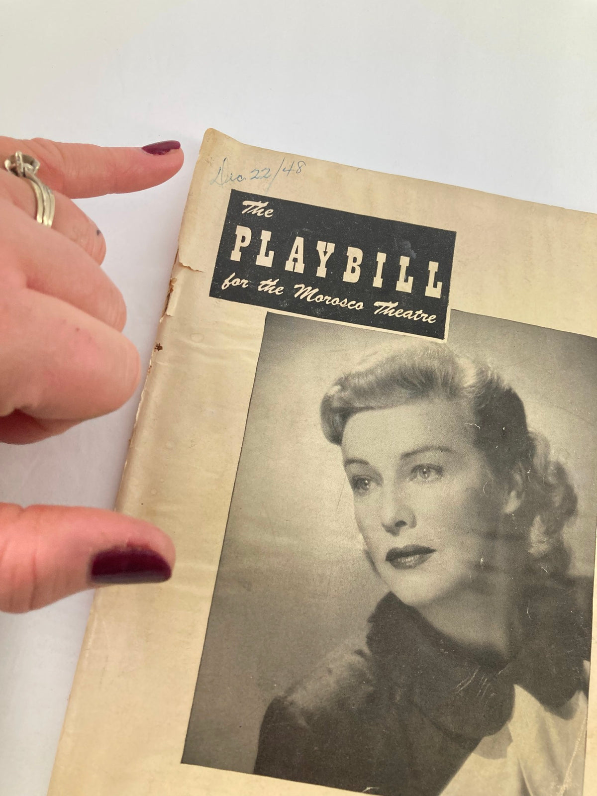 1948 Playbill for the Morosco Theatre with a close-up view featuring Madeleine Carroll in Goodbye, My Fancy, highlighting its historical significance and condition.
