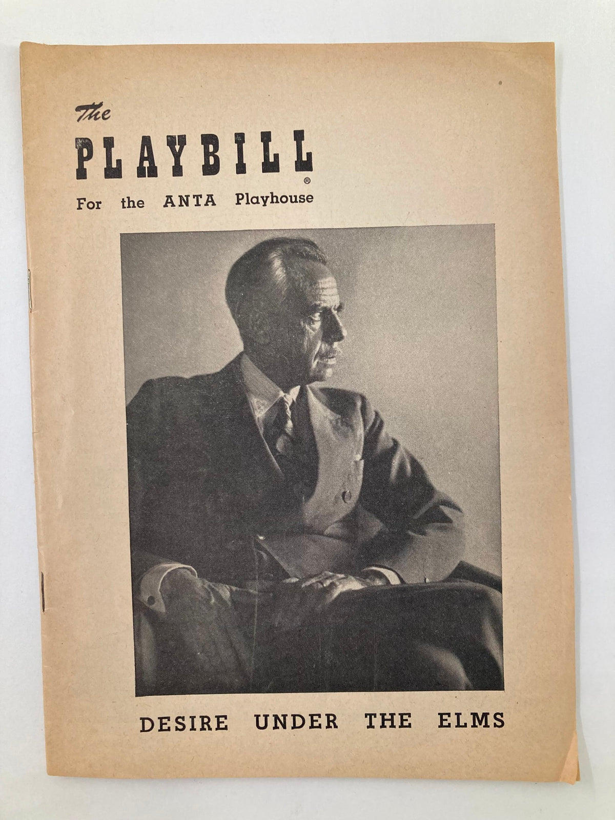 1952 Playbill for the Anta Playhouse featuring Karl Malden and Carol Stone in Desire Under The Elms, showcasing a vintage design with a portrait photograph on the cover.