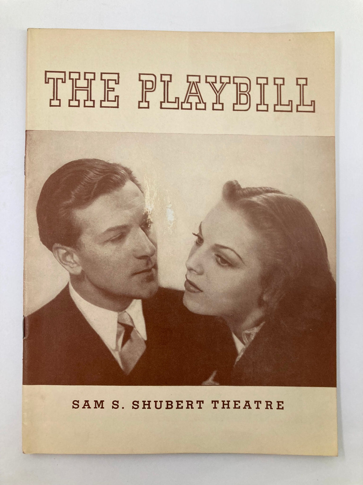 1939 Playbill featuring Dennis King in I Married An Angel, cover art depicting two characters in a close gaze, Sam S. Shubert Theatre.
