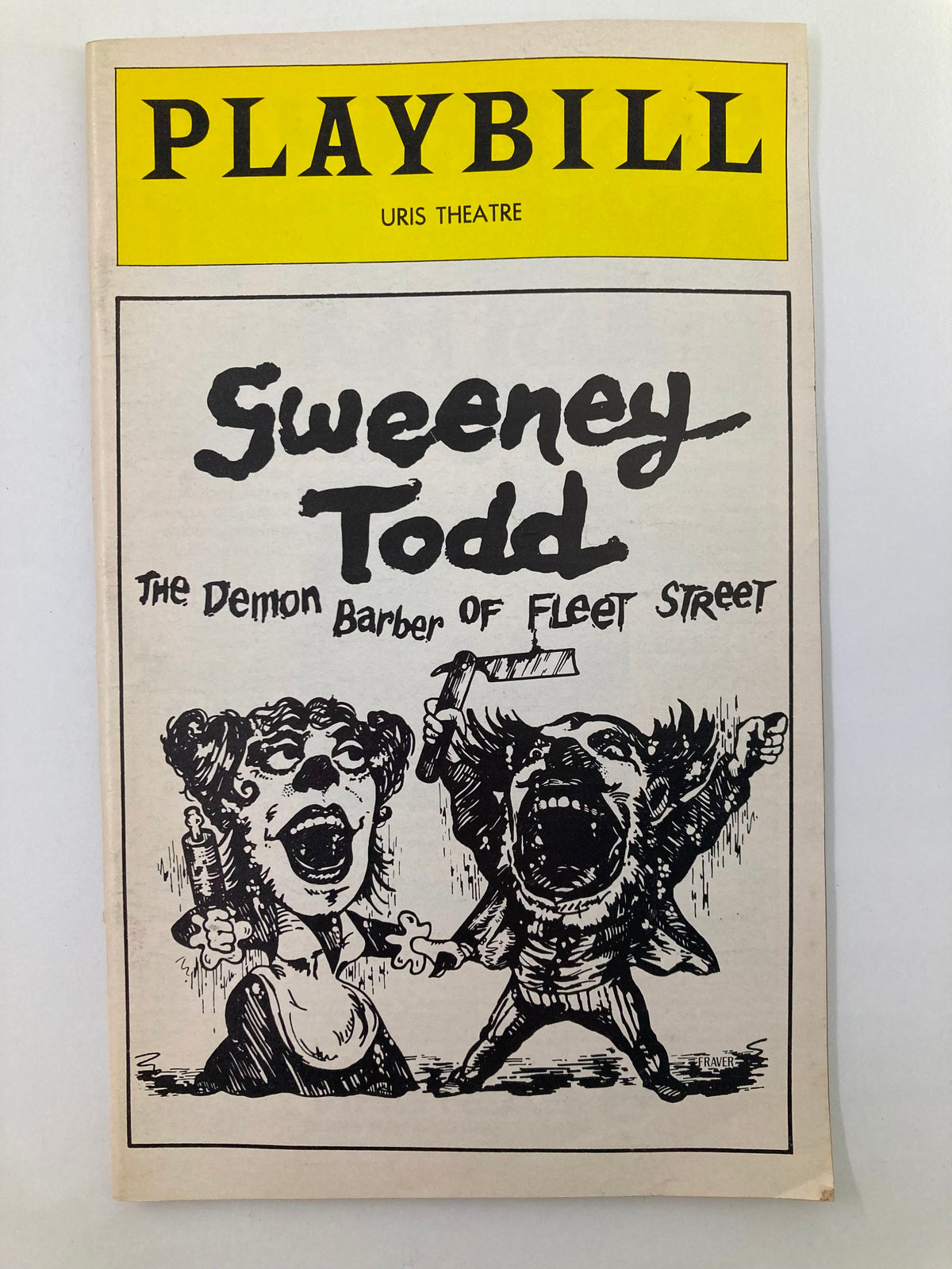 1979 Playbill for Sweeney Todd at Uris Theatre featuring artwork and title, highlighting the characters and musical theme.
