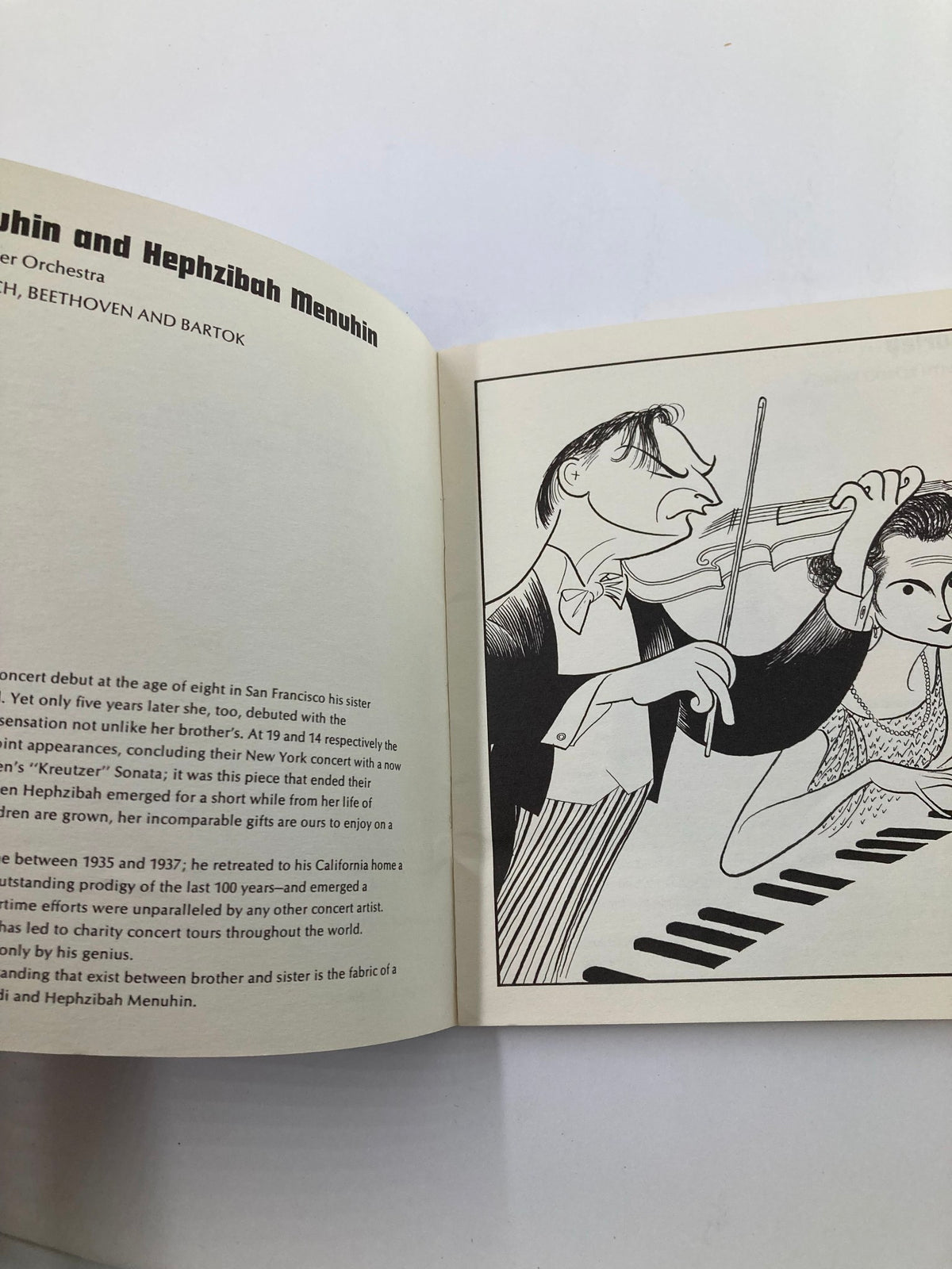 Illustration of Hephzibah Menuhin performing with an orchestra, from the 1963 Souvenir Program for the Festival of Performing Arts.