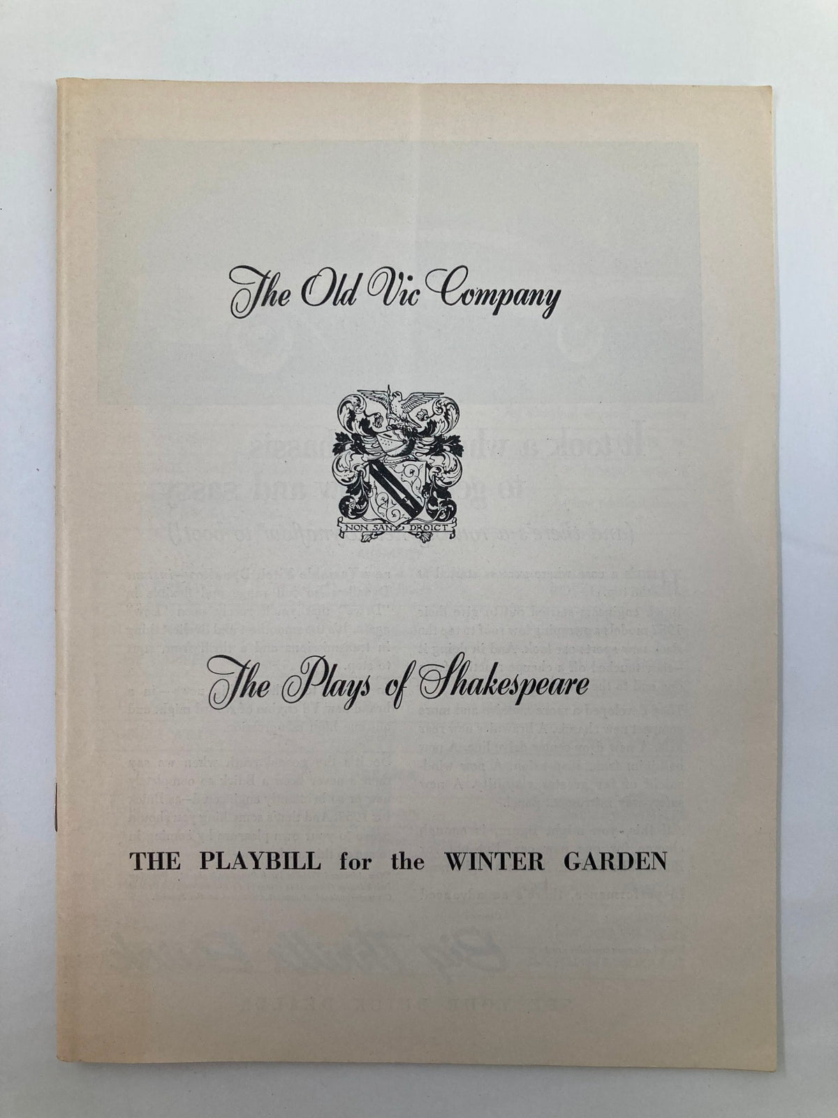 1956 Playbill for The Old Vic Company in The Plays of Shakespeare, featuring a vintage design from the Winter Garden Theatre.