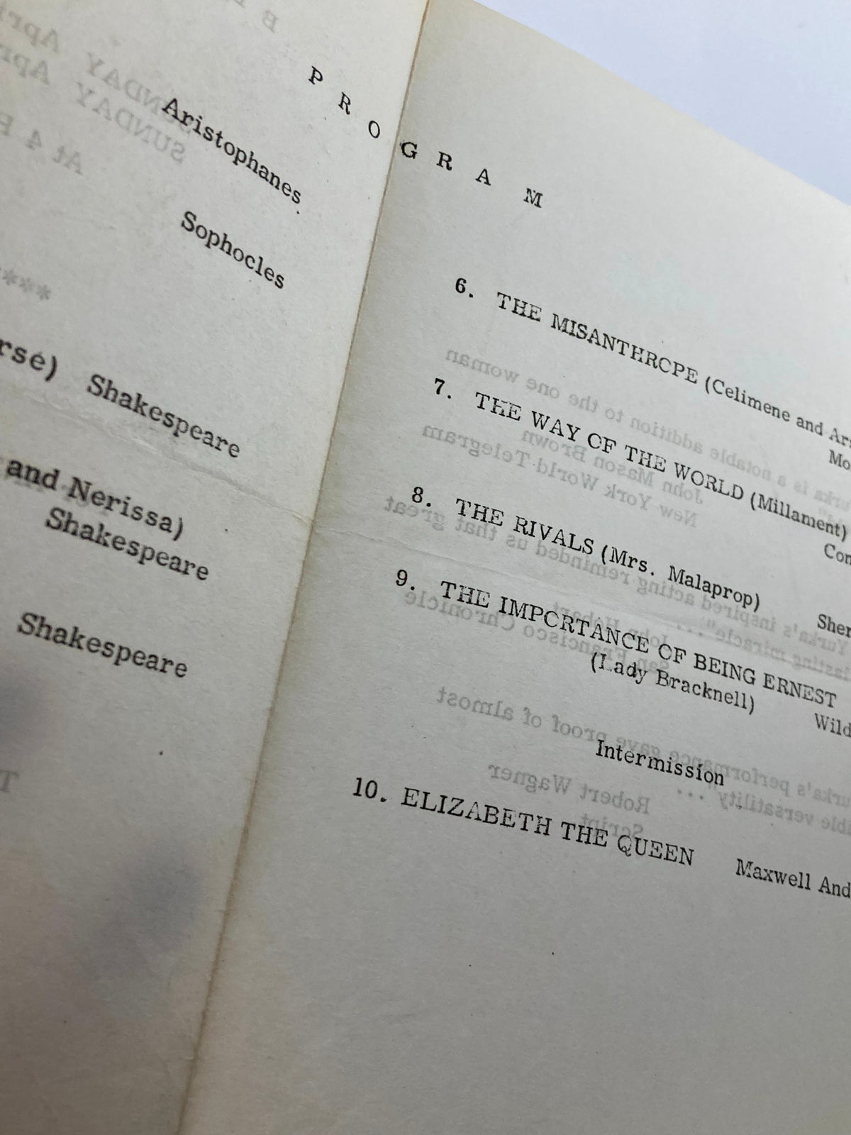 1951 Program The Anta Playhouse Blanche Yurka 'Elizabeth The Queen' - Interior page showing the program list of plays including 'Elizabeth The Queen' as the main feature.