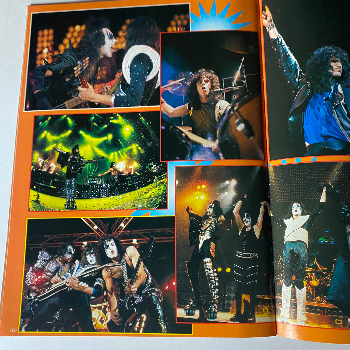 Collage of performance photos from KISS Farewell Poster Book: Metal Edge Special 2000 featuring band members in concert.