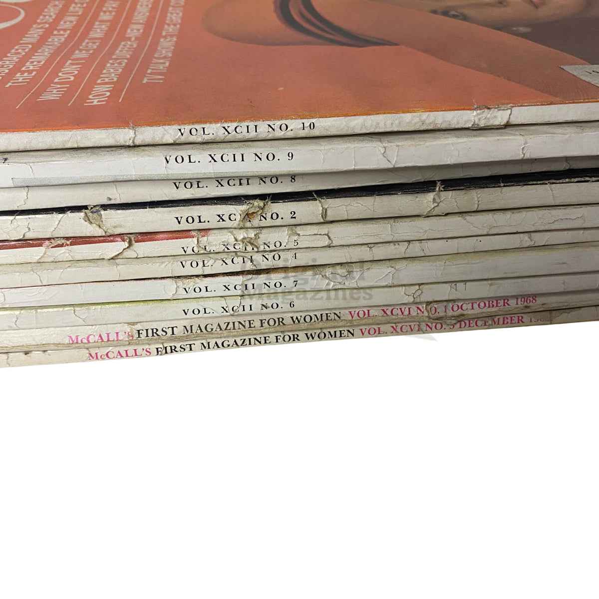 Lot of 10 McCall's Magazine, showcasing volume and issue numbers with vintage designs from October 1964 to December 1968.