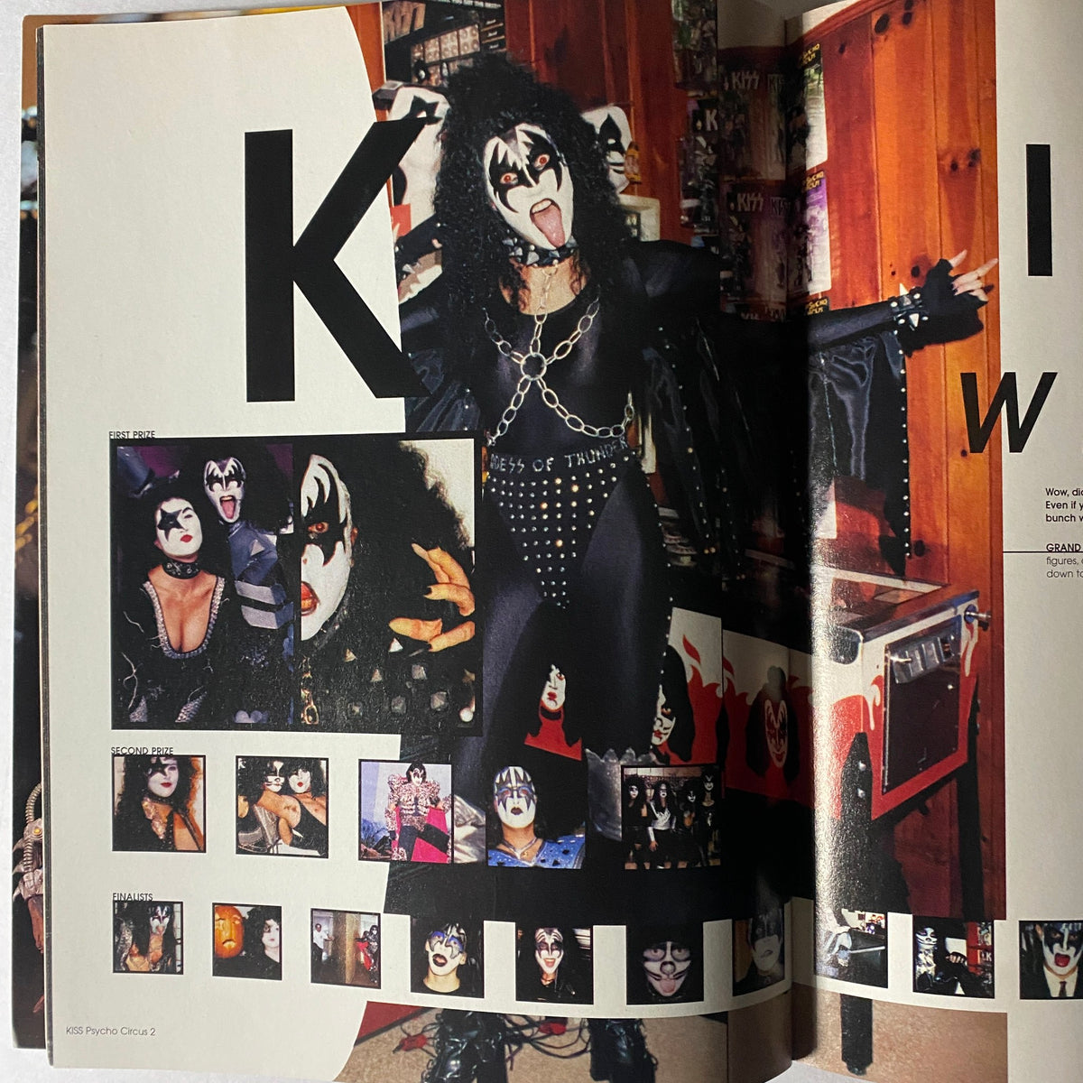 A colorful page showcasing KISS tribute performers and makeup contest results from 1999 Todd McFarlane Presents Vol 2 Kiss Psycho Circus.