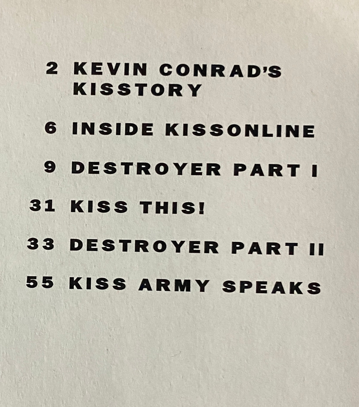Table of contents from 'Todd McFarlane Presents KISS Psycho Circus Volume 5' listing key features and comic story titles.