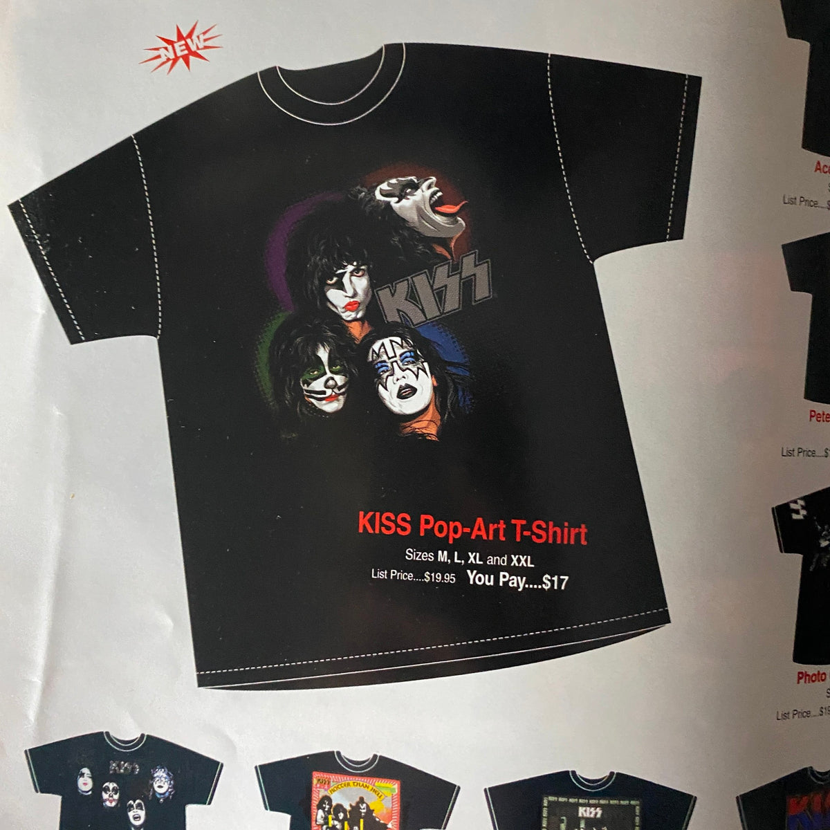 KISS Museum.com Catalog Fall 2003 featuring a KISS Pop-Art T-Shirt design showcasing iconic members of the band.
