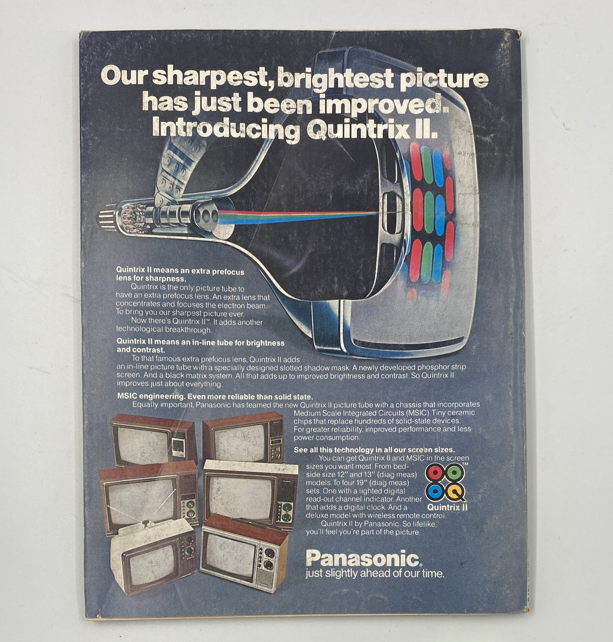 Back cover of Esquire Magazine September 1976 showcasing the introduction of Quintrix II technology, featuring a graphic of a television and details about the improved picture quality.