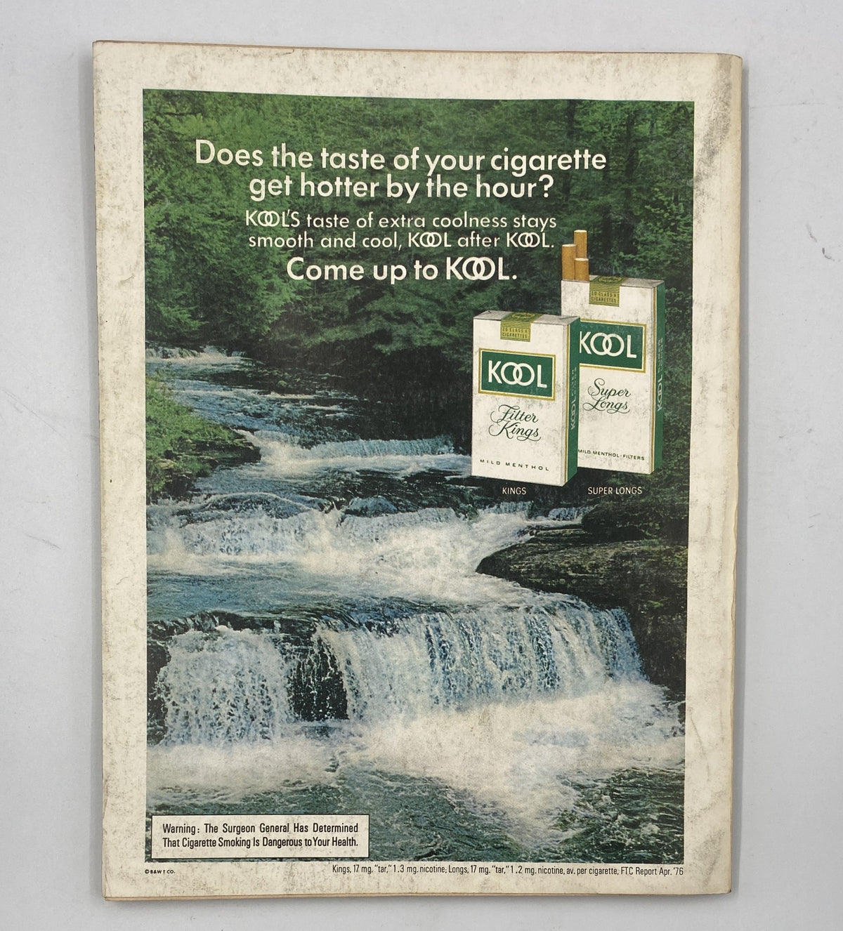 Back cover of Esquire Magazine October 1976 featuring an advertisement for KOOL cigarettes, emphasizing smoothness and coolness. Original magazine advertisement from the 1970s.