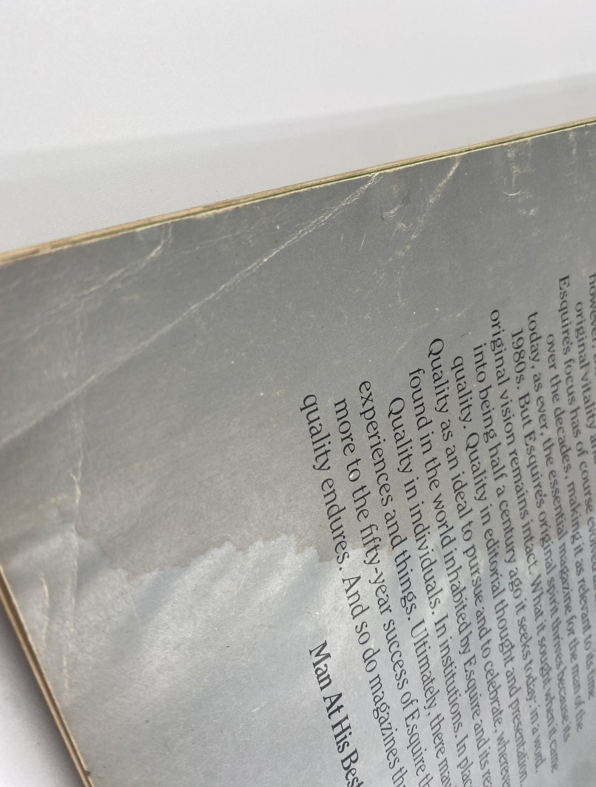 Detailed view of the edge of Esquire Magazine June 1983 How We Lived 1933–1983 50th Anniversary Issue, highlighting the condition and wear on the cover.
