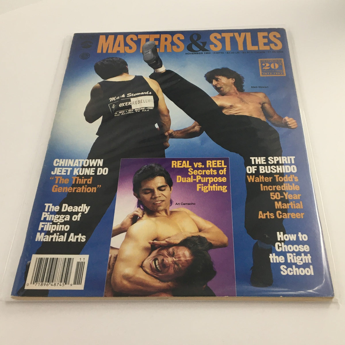 Masters & Styles Magazine November 1993 cover featuring martial artists demonstrating techniques, highlighting Mark Stewart and Art Camacho.