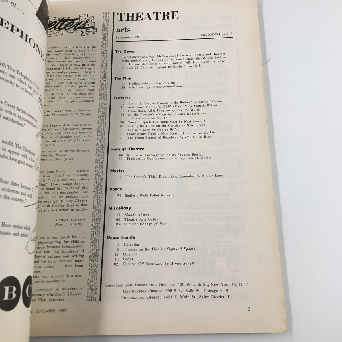 Vintage Theatre Arts Magazine September 1953 Isabel Bigley and Joan McCracken