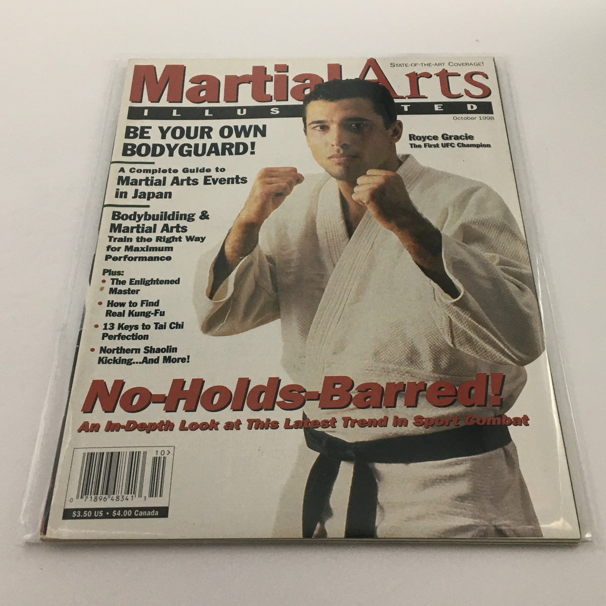 Martial Arts Illustrated Magazine October 1998 featuring Royce Gracie on the cover, showcasing martial arts topics, in very good condition.