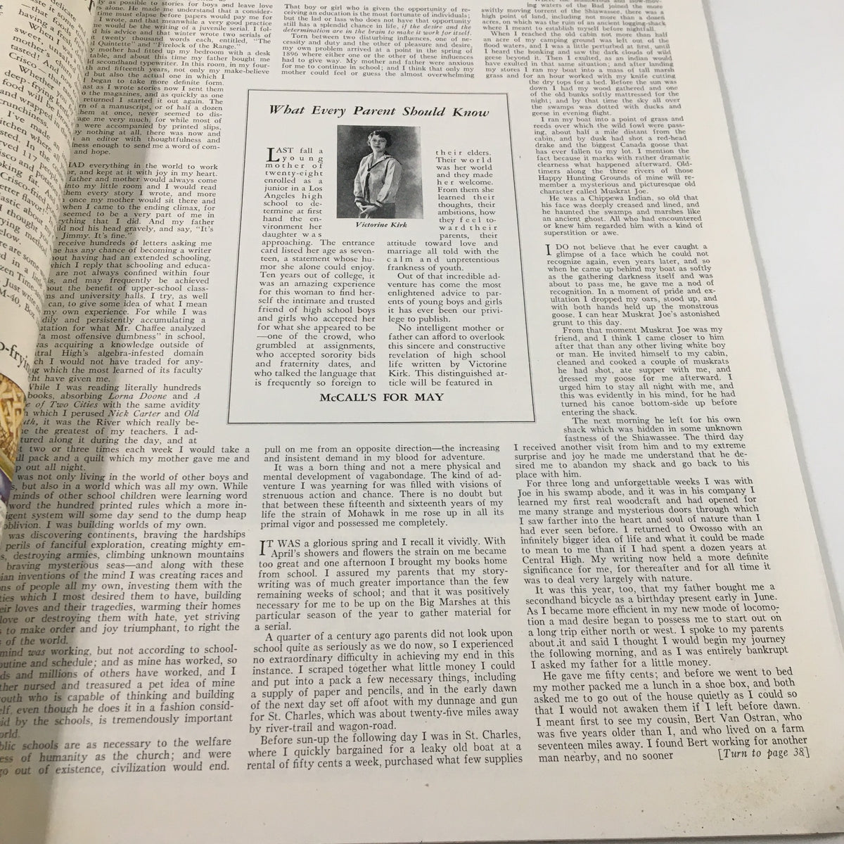 VTG McCall's Magazine April 1930 displaying an article titled "What Every Parent Should Know" featuring insights on parenting and education with a photograph of Victoria Kirk.