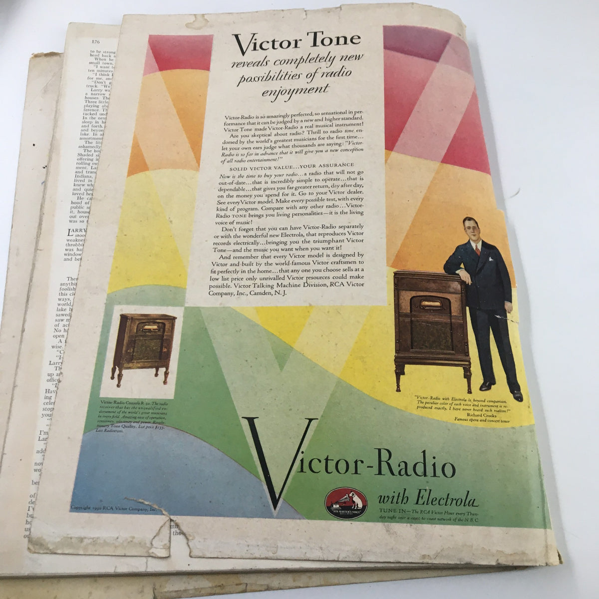 VTG McCall's Magazine April 1930 featuring an advertisement for Victor Radio, illustrating a man next to a radio and promoting new possibilities for radio enjoyment.
