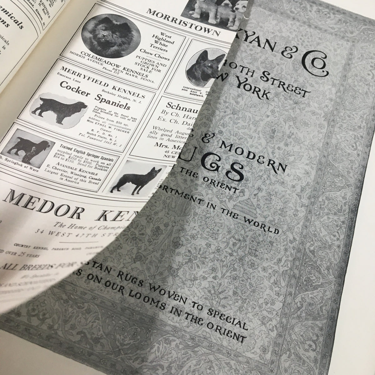 Interior page of VTG The Spur Magazine December 13 1927 showing a detailed advertisement for Ryan & Co., emphasizing their collection of modern rugs woven in the Orient.