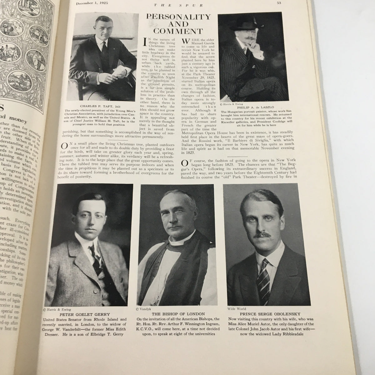 The Spur Magazine December 1 1925, highlighting notable personalities including Charles P. Taft and Philip L. Laszlo.