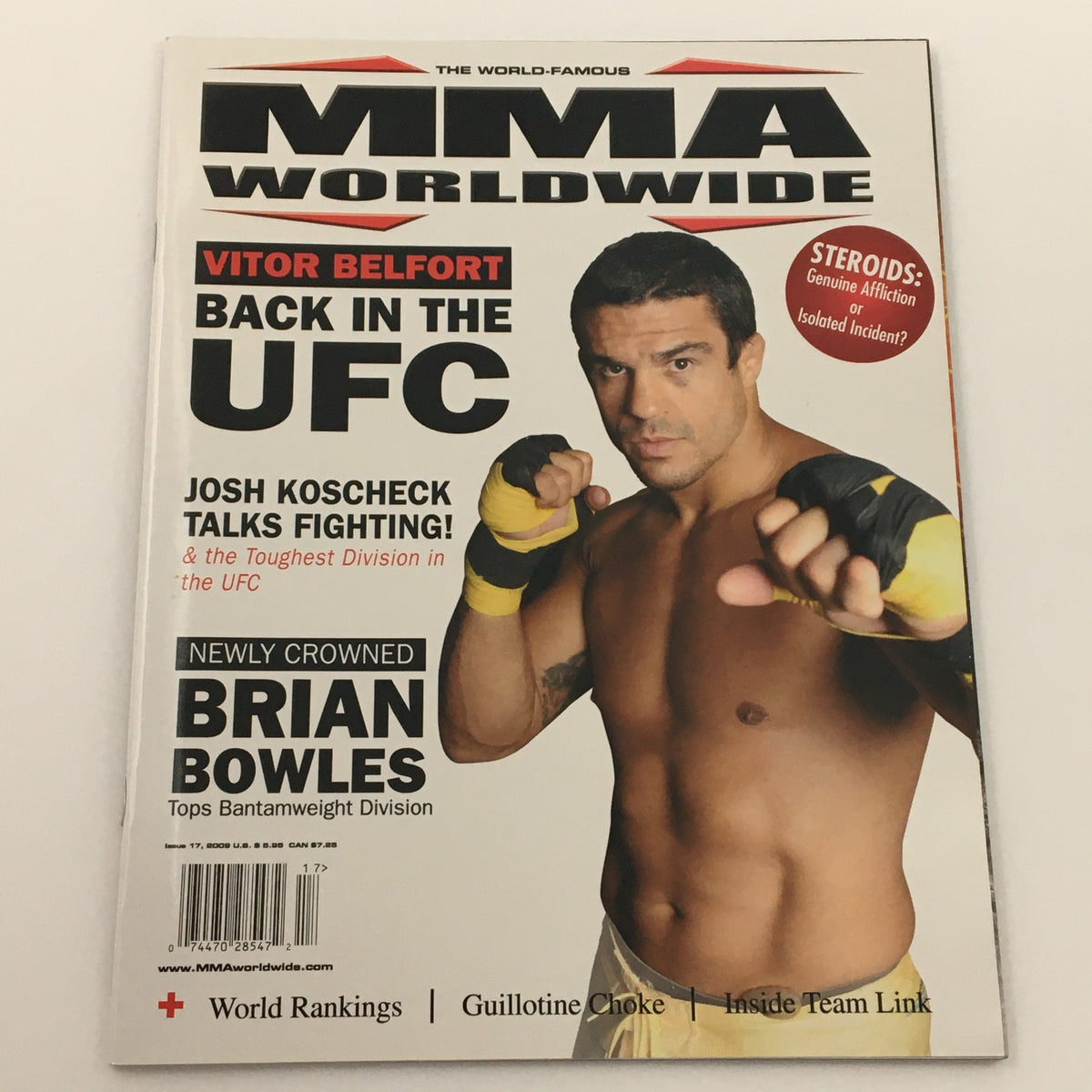 MMA Worldwide Magazine #17 cover showcasing Brian Bowles, the newly crowned Bantamweight champion, highlights Vitor Belfort returning to the UFC.