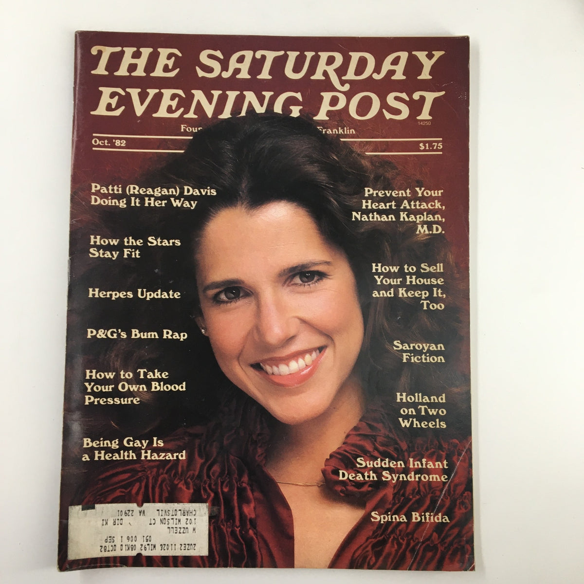 The Saturday Evening Post, October 1982, featuring Patti Reagan Davis on the cover with the headline 'Doing It Her Way', showcasing a vintage magazine from the early 1980s.