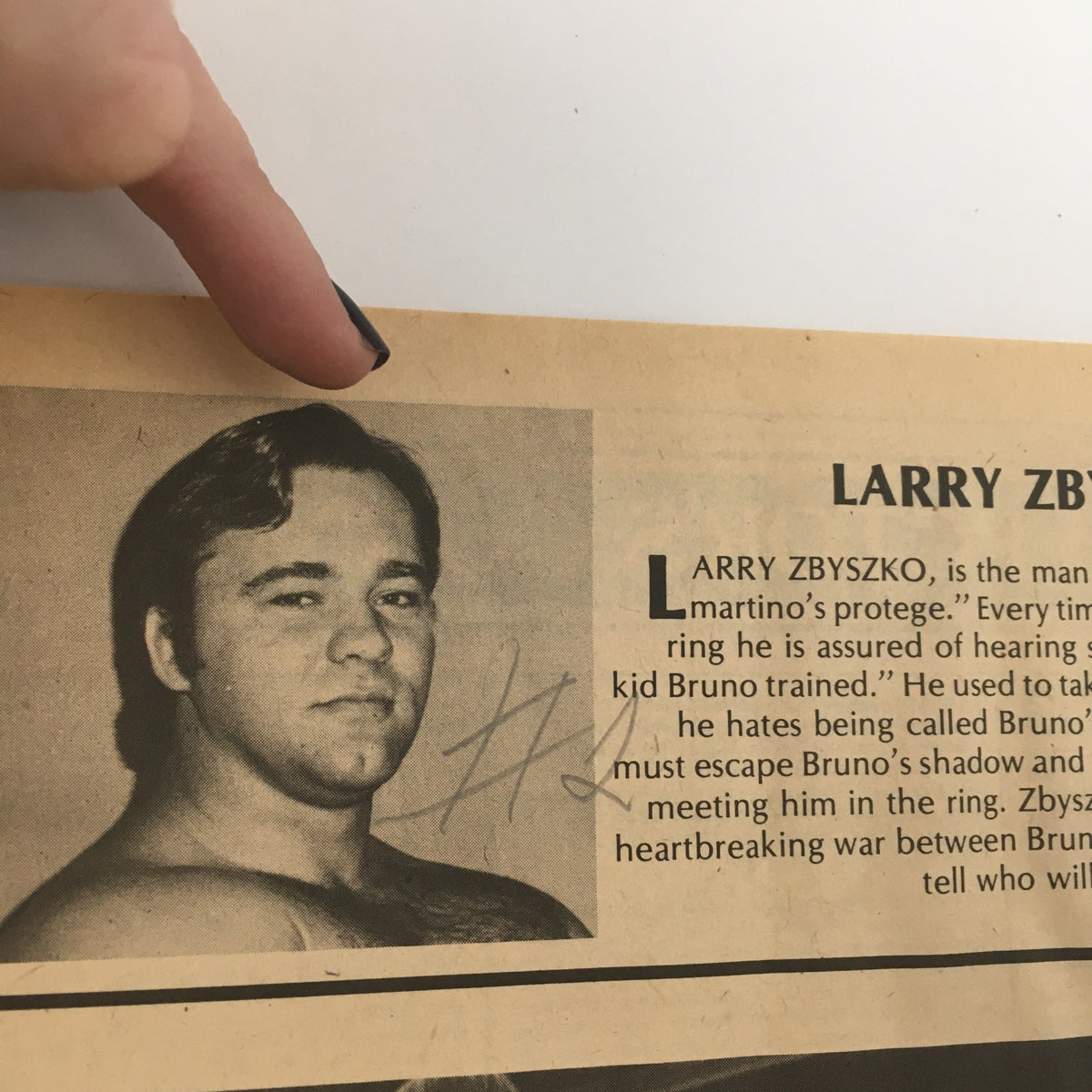 The Wrestler Magazine May 1980 featuring a close-up of wrestler Larry Zbyszko, highlighting his perspective as Bruno Sammartino's protege.