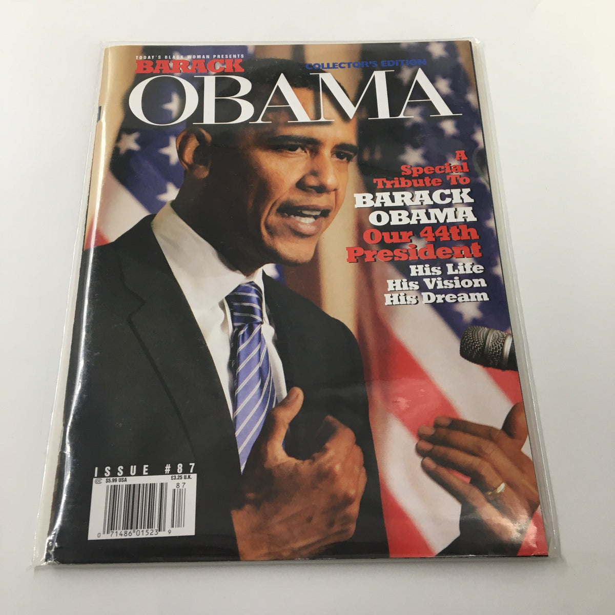 Back cover of Today's Black Woman Magazine Issue #87, featuring the iconic Barack Obama image and a tribute to his legacy as the 44th President of the United States.