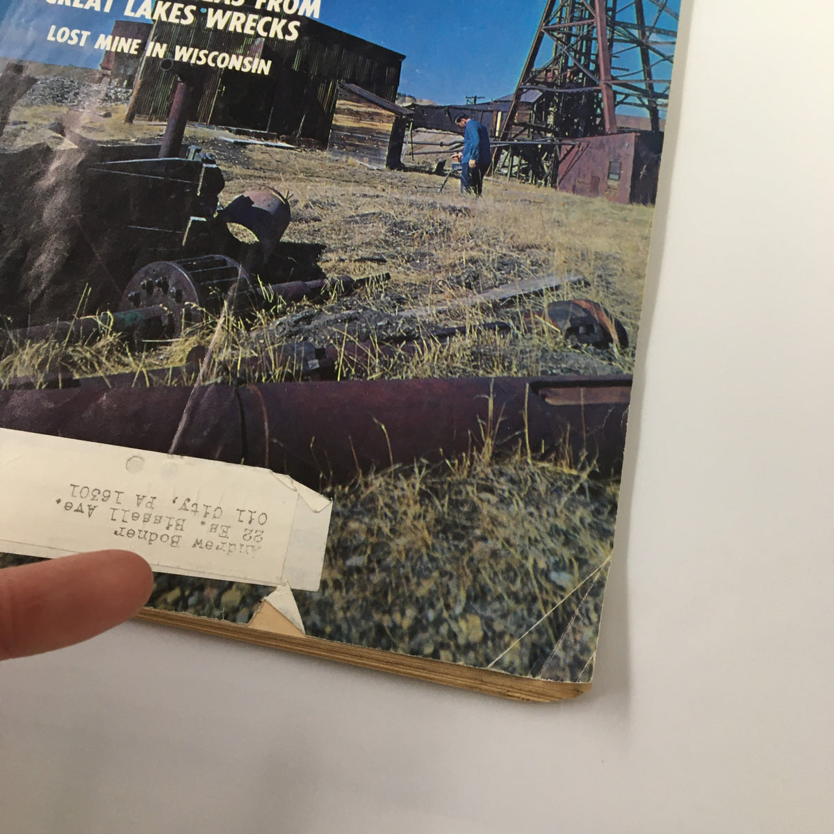 Close-up view of the cover of VTG True Treasure Magazine December 1971 with the title 'Treasure of New Jersey Pine Barrens' and visible wear showing its vintage condition.