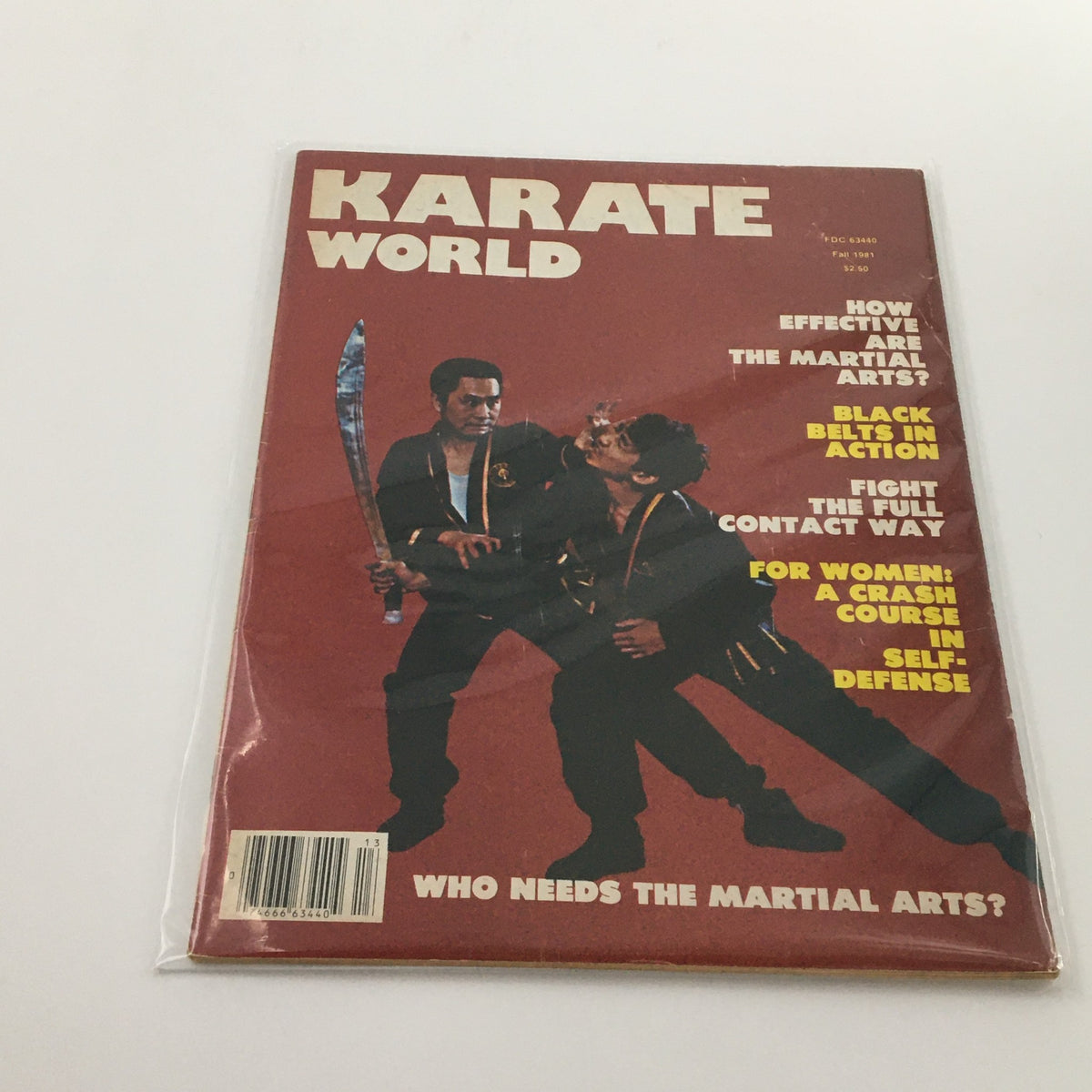 Cover of Karate World Magazine Fall 1981 featuring the title 'Karate World' with featured articles on martial arts effectiveness and self-defense, showcasing two karate practitioners in action.