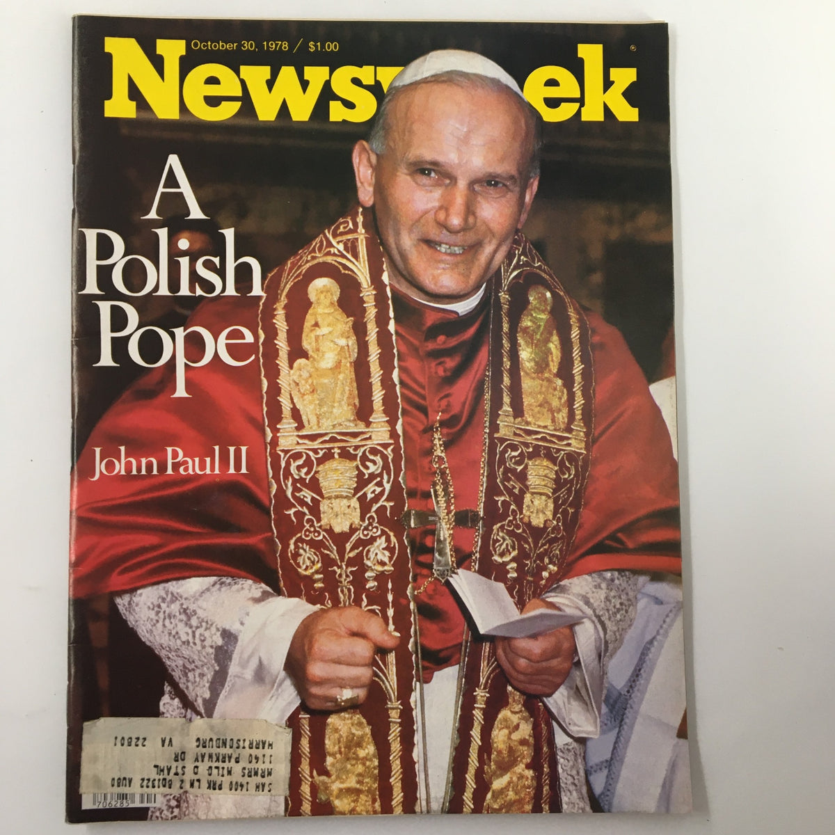 Cover of vintage Newsweek magazine from October 30, 1978, featuring John Paul II, the first Polish Pope, with a prominent headline 'A Polish Pope'.