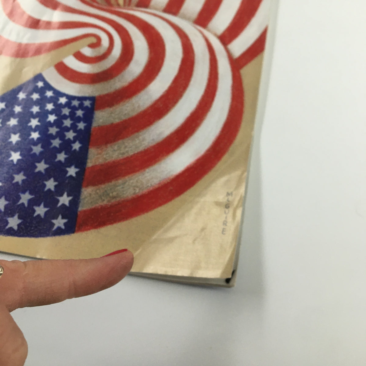 Close-up view of the American flag design on the cover of The New Yorker Magazine, November 2, 2020, titled 'American Tumult' by Richard McGuire.