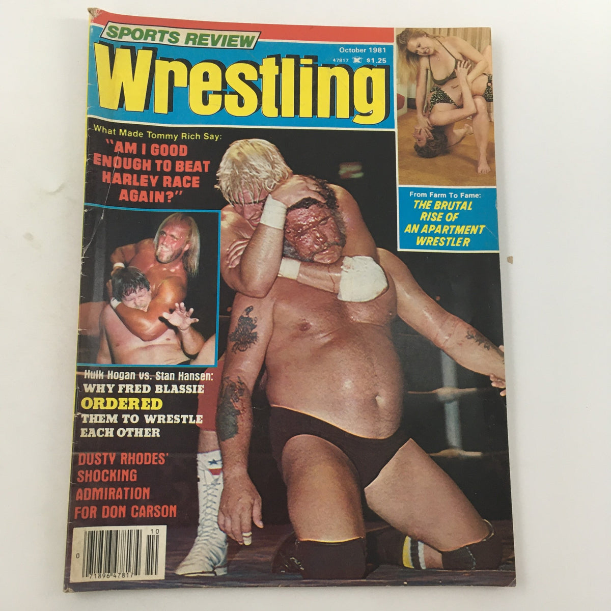 Cover of Sports Review Wrestling Magazine October 1981 featuring Hulk Hogan vs Stan Hansen matchup, showcasing wrestlers in action and magazine title prominently displayed.