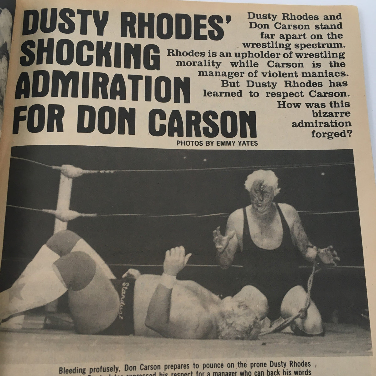 Article page from Sports Review Wrestling Magazine October 1981 titled 'Dusty Rhodes' Shocking Admiration for Don Carson' featuring images of Dusty Rhodes wrestling.