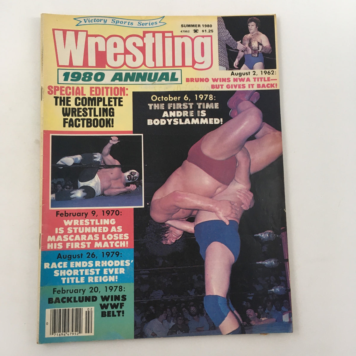 Cover of WWF Wrestling Magazine Summer 1980 featuring Andre the Giant being bodyslammed and Mil Mascaras, showcasing wrestling history and dynamics of the early '80s.