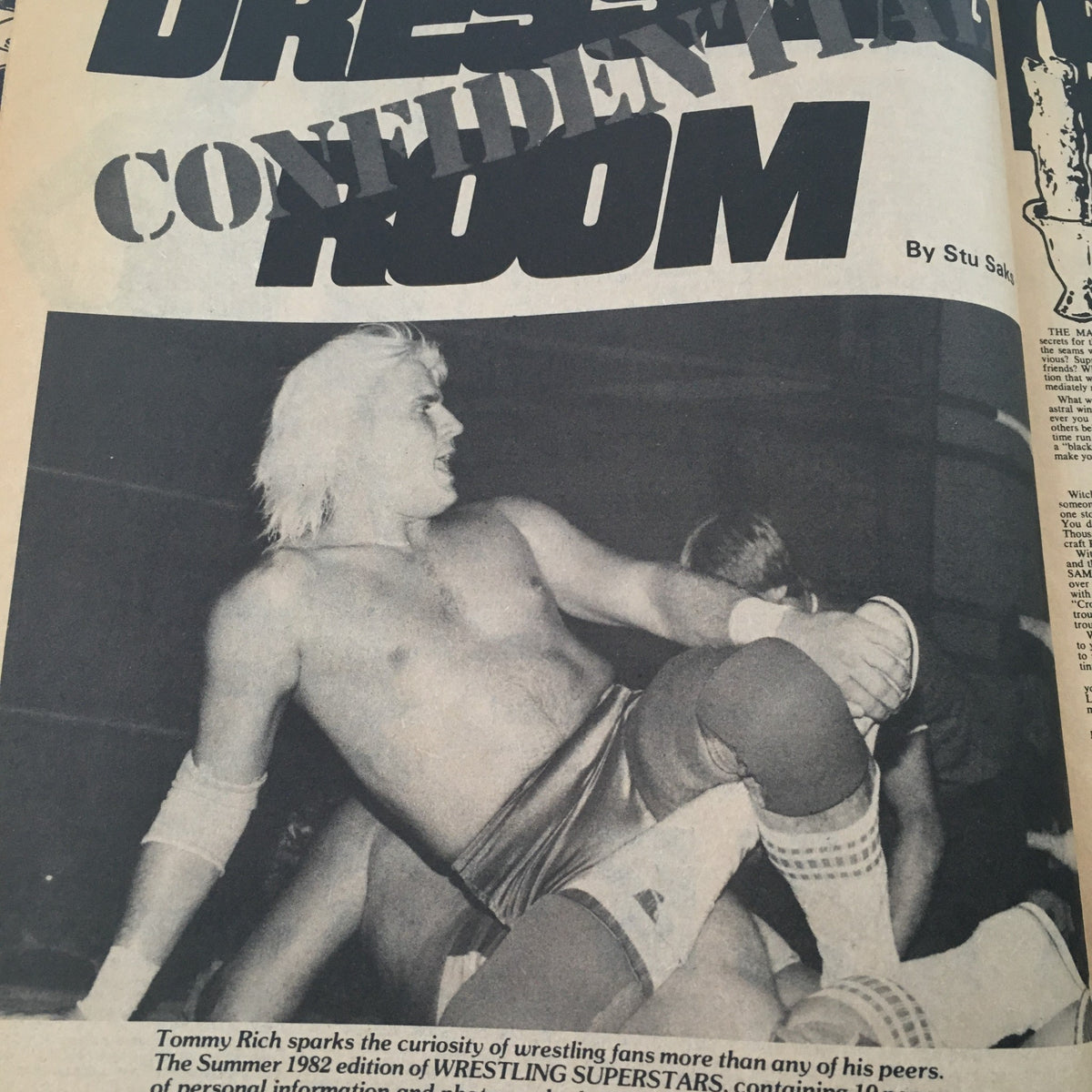 Interior page from Pro Wrestling Illustrated Magazine June 1982 showing an article titled 'Dressing Room Confidential' featuring Tommy Rich.