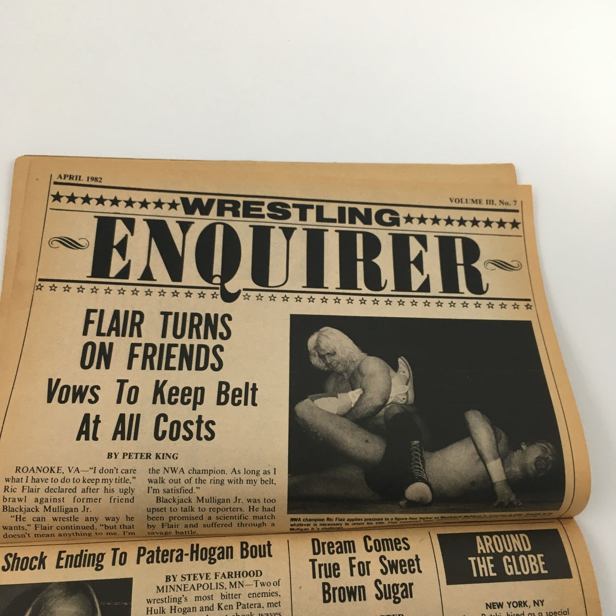 Interior page of Pro Wrestling Illustrated Magazine June 1982 focused on wrestling news titled 'Wrestling Enquirer,' discussing Ric Flair and his strategies.
