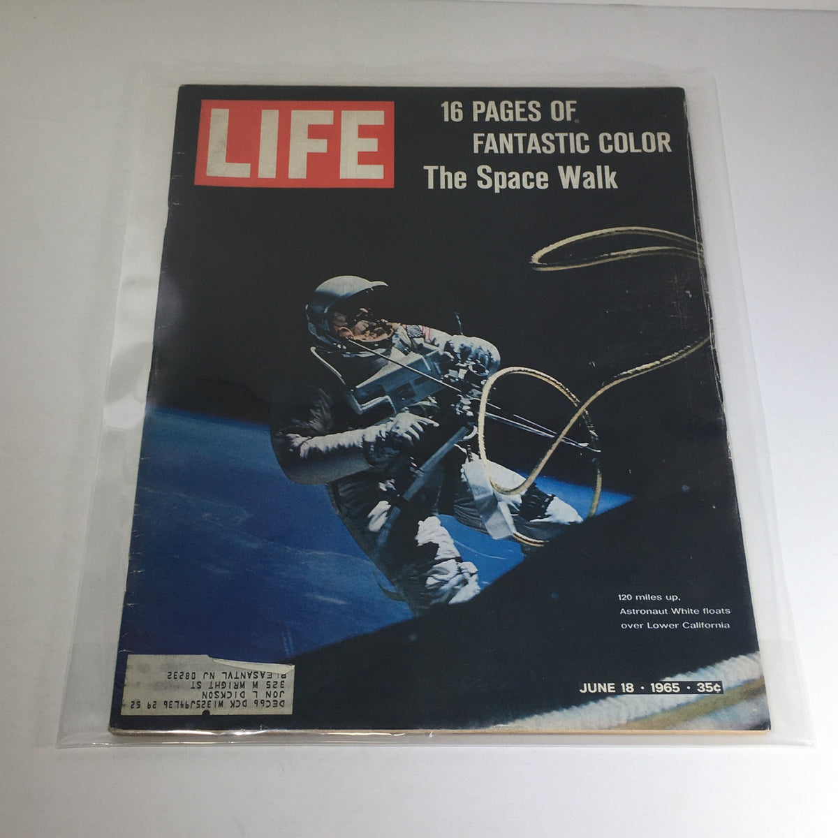 VTG Life Magazine from June 18, 1965, featuring a historic cover showcasing the Space Walk of Astronaut Edward White, the first American to walk in space, with vibrant imagery and details of the space race.