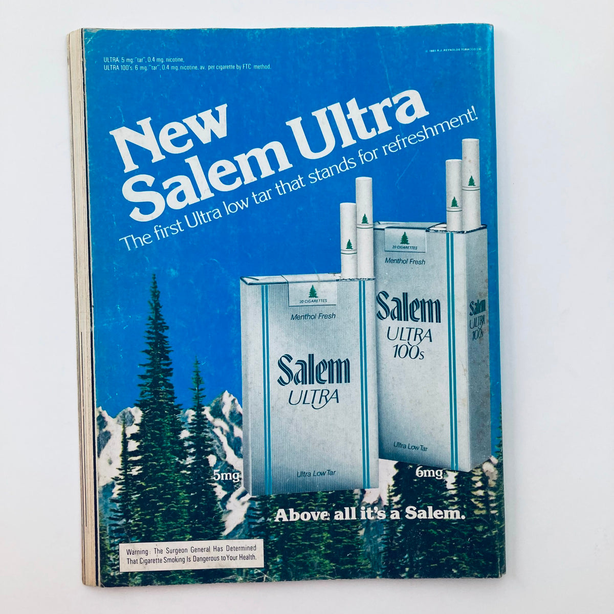 Back cover of the January/February 1981 Saturday Evening Post magazine, featuring an advertisement for New Salem Ultra cigarettes, promoting menthol freshness.