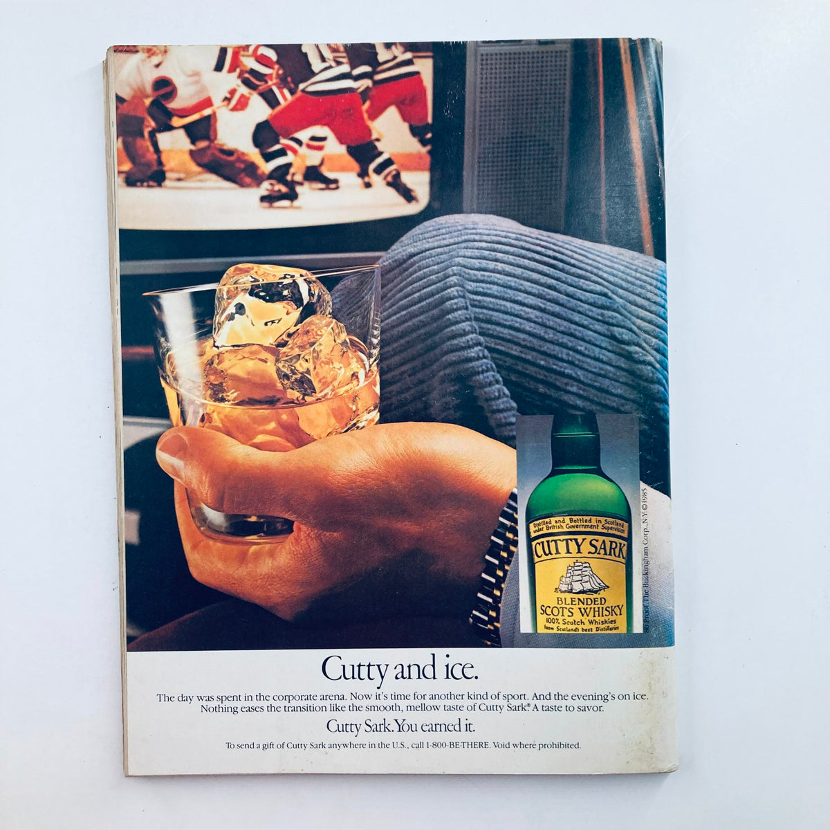 Back cover of the VTG Playboy Magazine June 1985, featuring a vintage advertisement for Cutty Sark whisky, capturing the essence of 1980s advertising.
