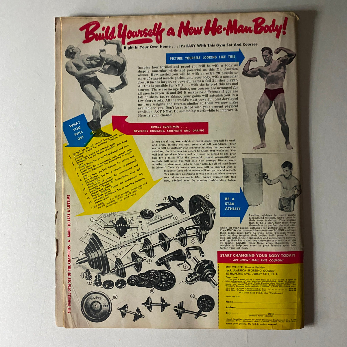Back cover of Inside Baseball Magazine October 1952 featuring a vintage fitness advertisement for building strength and appearance.