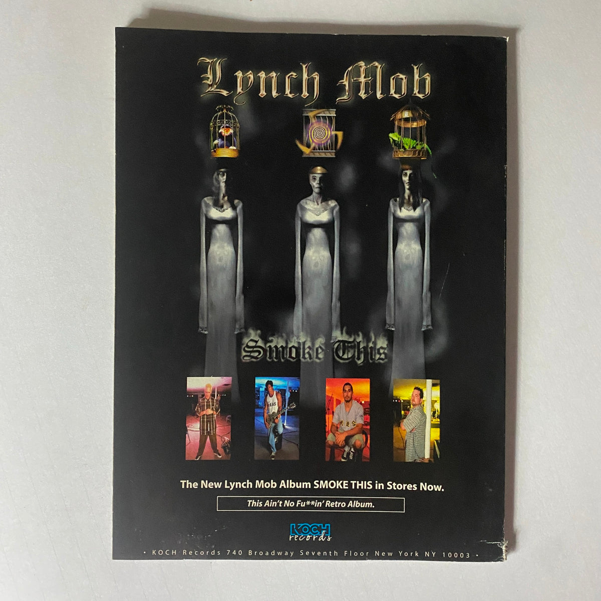 Back cover of Metal Edge Magazine 2000 featuring Lynch Mob album promotion, showcasing the vibrant rock culture and music scene of the time.